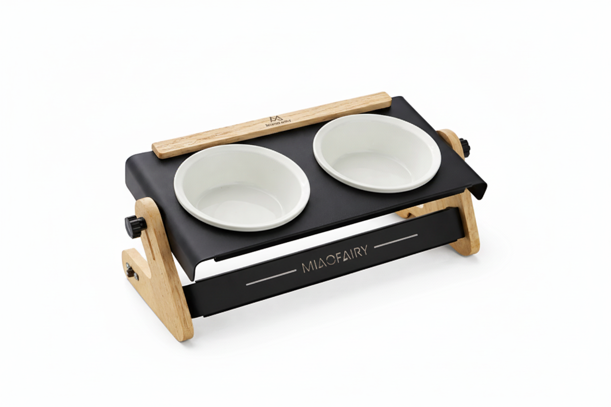 Elevated Adjustable Double Ceramic Pet Bowls – Ergonomic Tilt Feeding Stand with Stable Iron Base