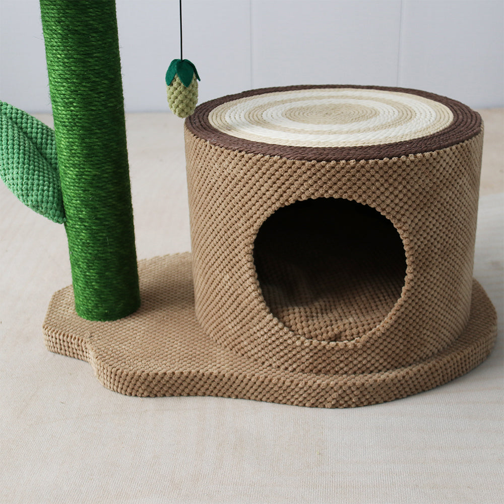 Log Cat House & Camellia Scratching Tree – Cozy Cat Hideaway