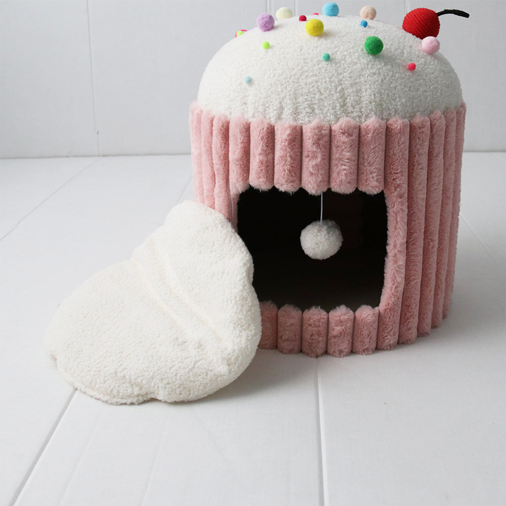 Pink Cupcake Cat House – Cozy Indoor Cat Bed & Hideaway
